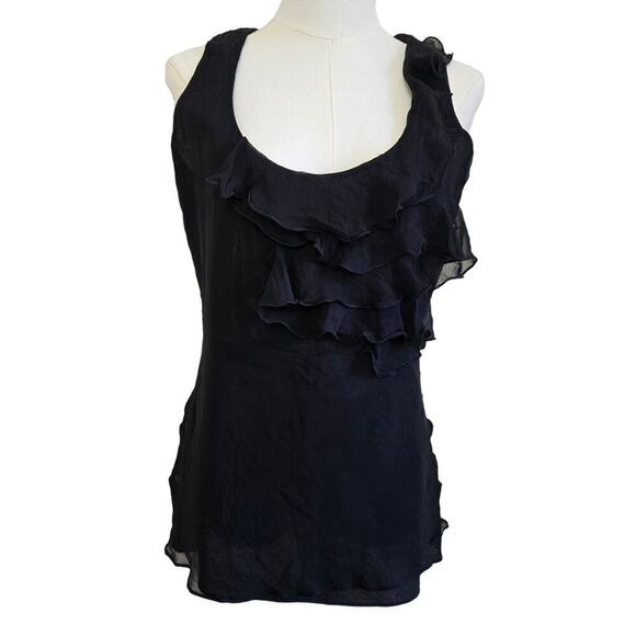 Black Halo Womens Black Ruffle Top Shimmery Sheer Mesh Whimsigoth Fairy Grunge - Picture 1 of 10
